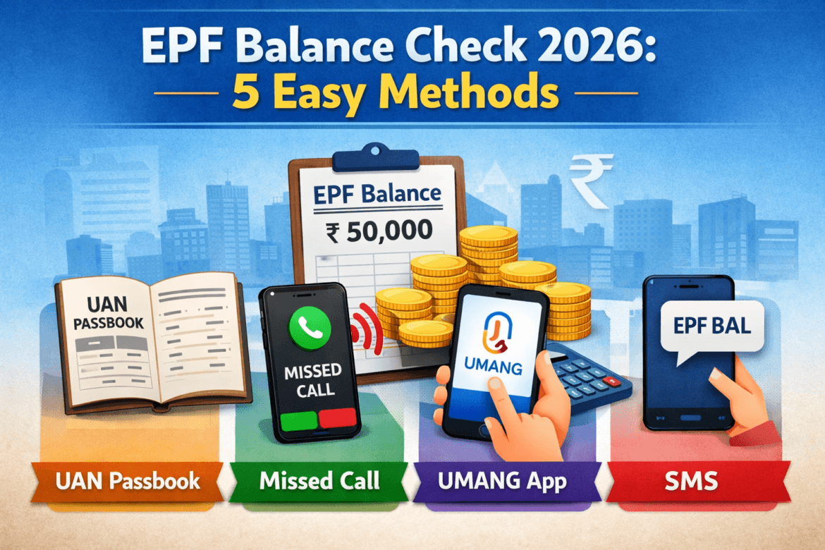 EPF Balance Check 2026 - UAN Passbook UMANG App Missed Call SMS Guide Hindi